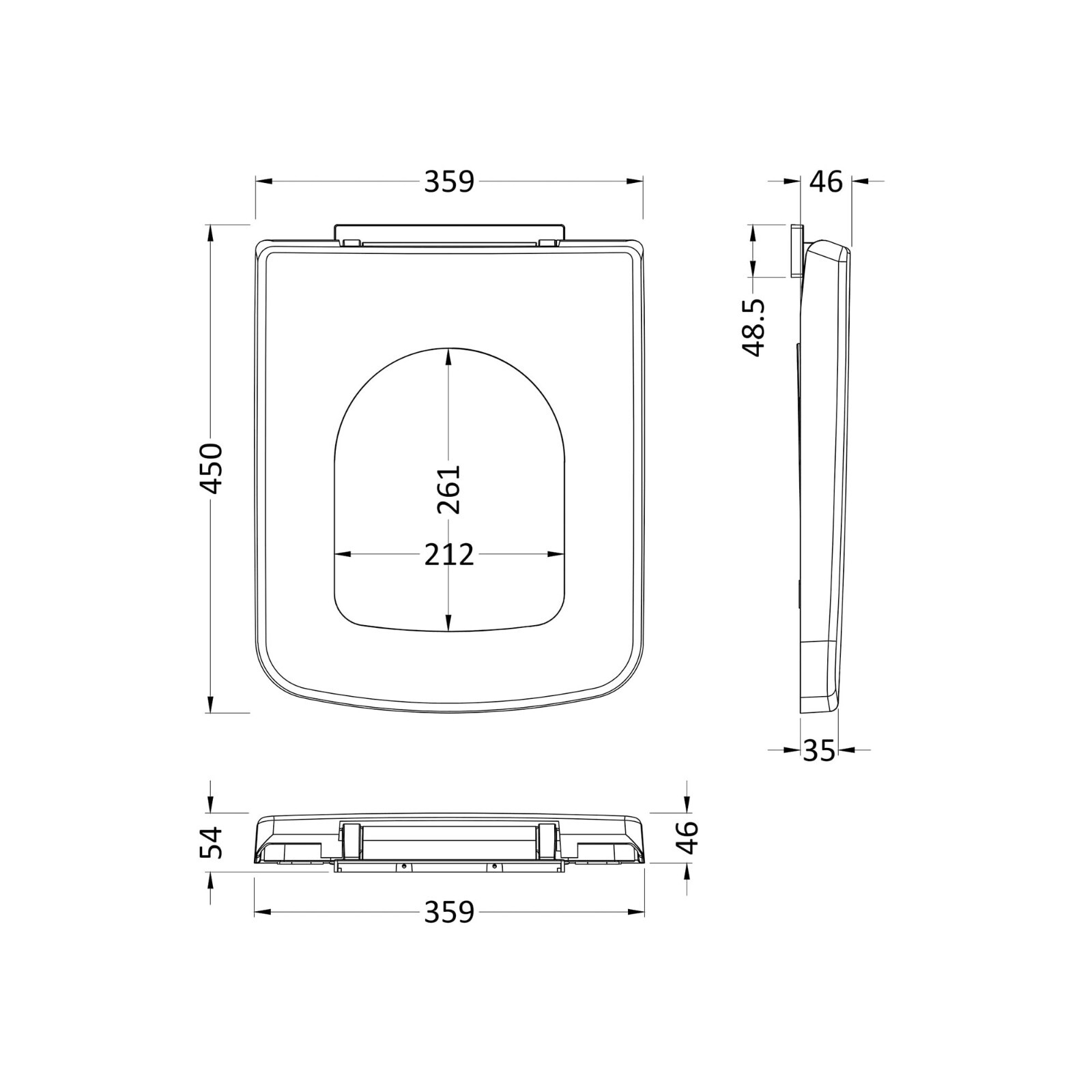 Square Soft Closing Toilet Seat White Heavy Duty Adjustable Hinge Top