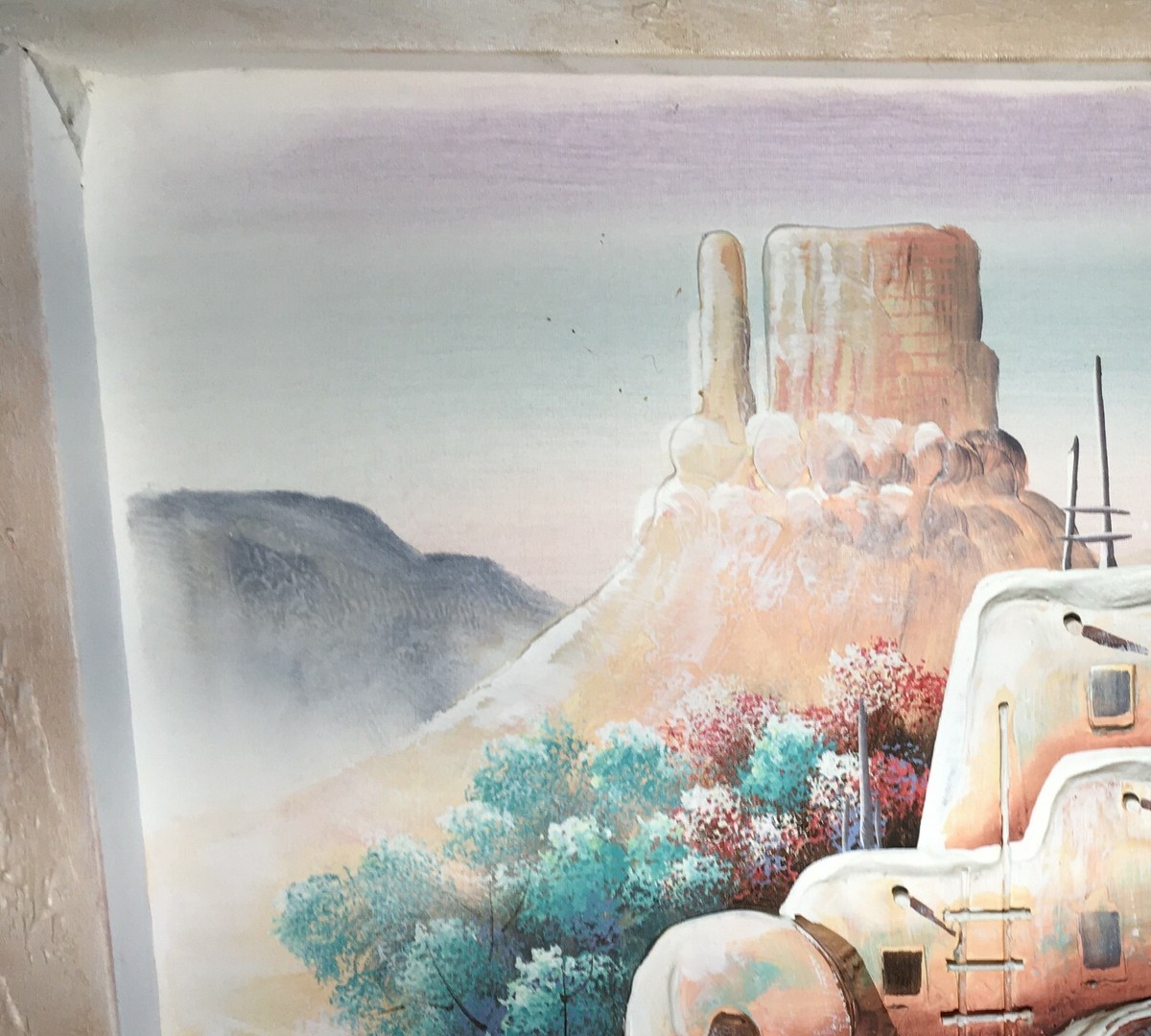 Unique Oil Painting / 3-D Sculpture * Arizona Desert Pueblo Scene