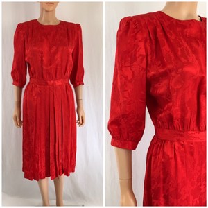 red jacquard dress