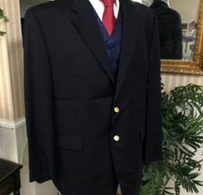 Men's Handsome Chaps Hampton Blue Gold Button Wool Sport Coat Jacket Blazer 48