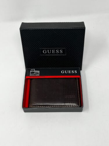 Vintage GUESS Geldbörse Herren echt braun Leder Passcase Brieftasche mit Original Box - Bild 2 von 16