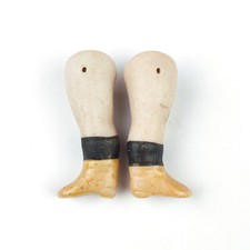 Antique 1910s Bisque Dollhouse Doll Legs, Black Socks, Wire Fixing, 1.5" / 38 mm