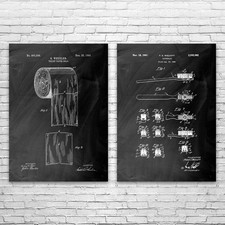 Bathroom Patent Wall Art Set of 2 Poster, Canvas or Framed Bathroom Decor