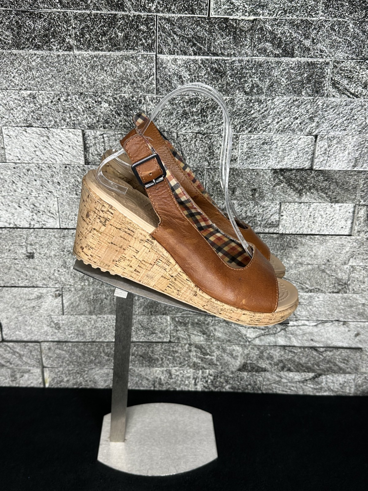 Crocs Leigh Leather Cork Slingback Wedge Sandals - W8