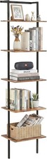 5-Tier Wall Mounted Ladder Shelf Rustic Brown 64.7" H Tall Open Storage Rack