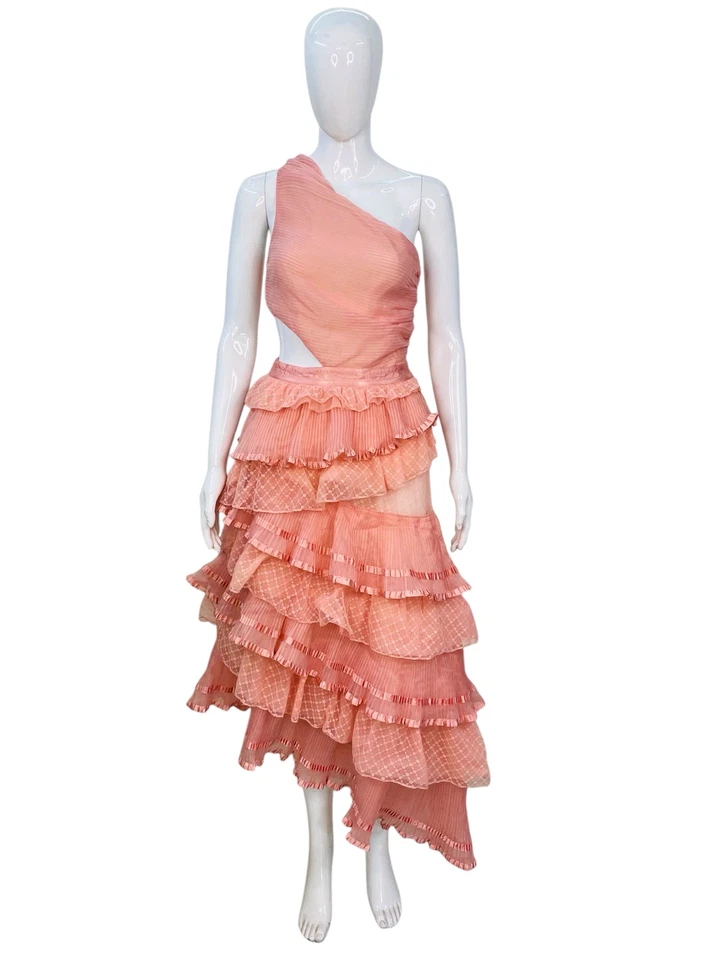 LoveShackFancy Robe De Mariage Sans Manches Longue Saumon Une Épaule Taille XS 2 - Photo 1/4