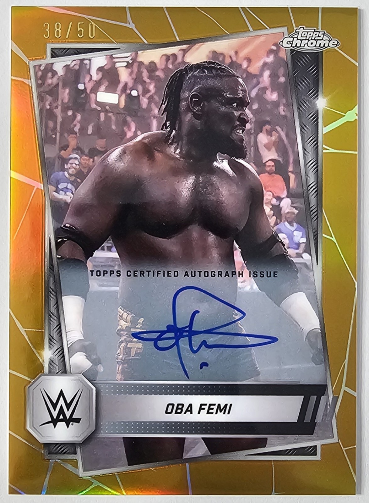 2025 Topps Chrome WWE Oba Femi Gold Refractor Variation On Card Auto /50
