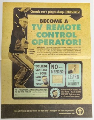 Become A TV Remote Control Operator Double Page Comic Print Advertisement Ad