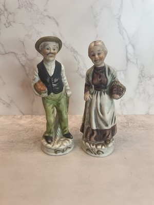 Vintage FBIA Grandma & Grandpa Figurines: Porcelain Couple Statues Taiwan