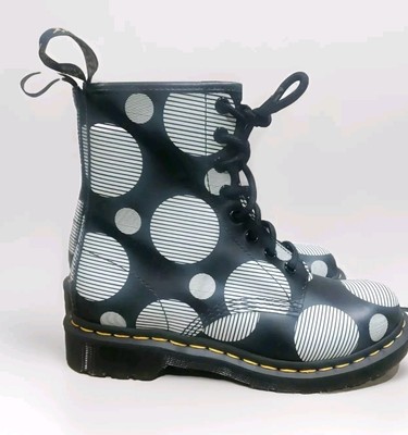 Dr Martens Boots Women's 6 Black White Polka Dot  Smooth Leather Platform  New 