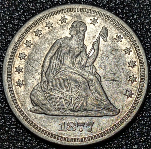 1877 Seated Liberty Silver Quarter - AU-BU Details - Ships Free!