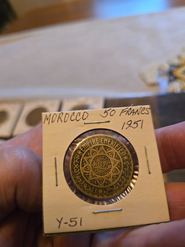 1951 50 Francs Morocco Coin 1371 Maroc Fifty Francs Coin & 5 Francs 1370 ~ 1951