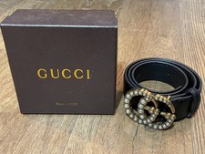 Authentic Gucci GG / double G belt buckle w/ pearl accents  leather belt women