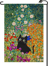 Black Cat Floral Spring Garden Flag 12X18 Inch Vertical Double Sided Small Flags