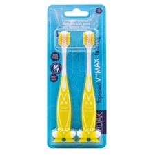 Ooak Kids Toothbrush, Tapered V Max Bristles, Happy Face 2 Pack - Yellow