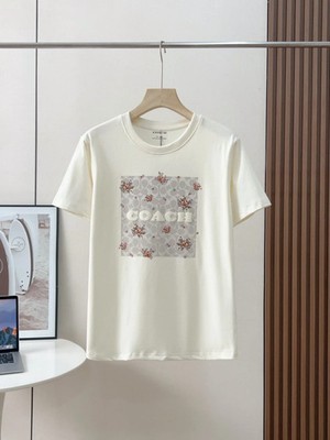 NWT COACH Floral printed Beige White T-shirt 100% COTTON 2026