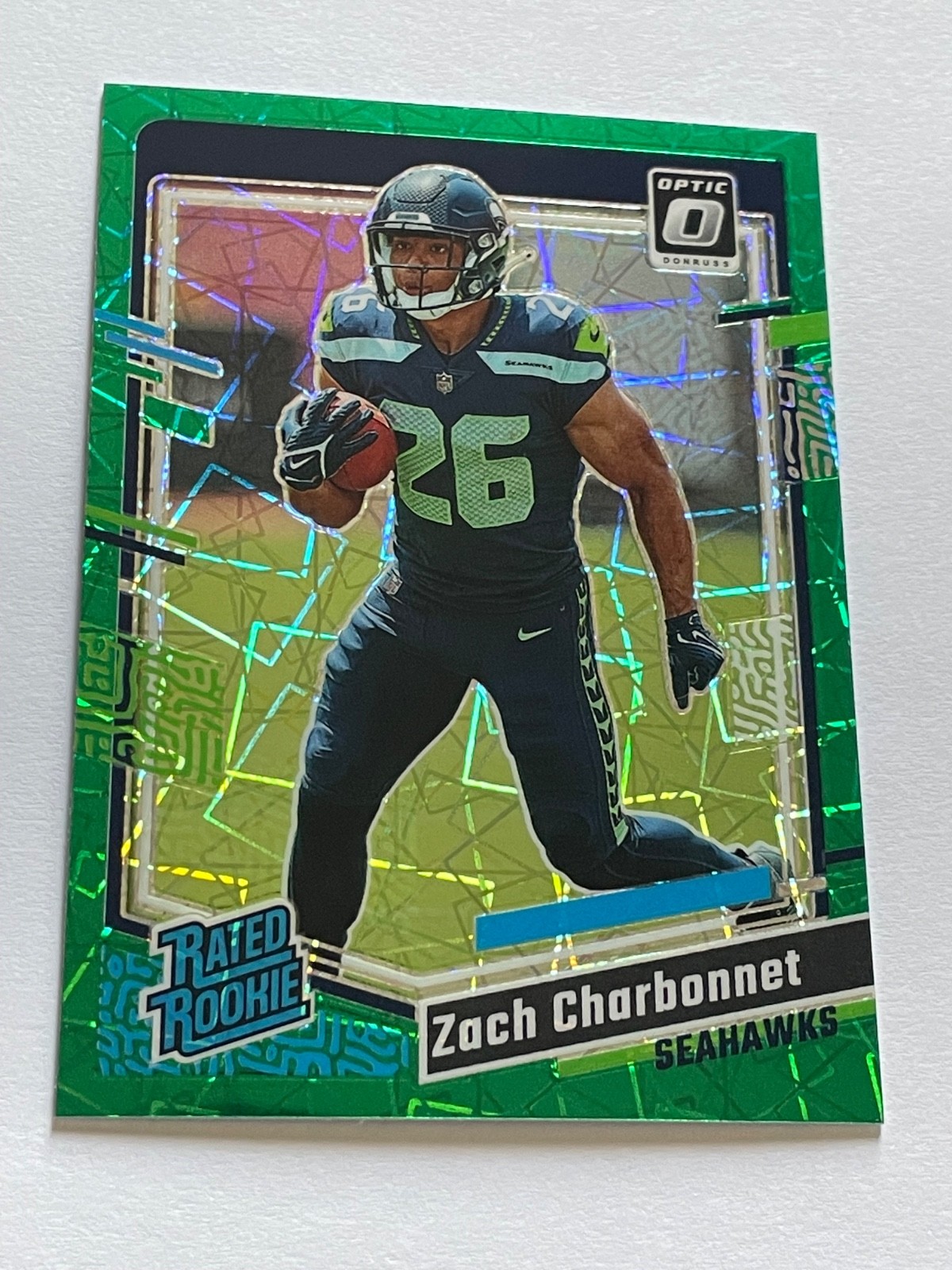 2023 Panini Donruss Optic Rated Rookie Zach Charbonnet #294 Green Velocity Prizm