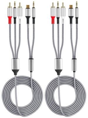 USB C to 2RCA Audio Cable 4 in 1Multi-Function 3.5mm to 2RCA 1/4 to 1/8 Nylon...