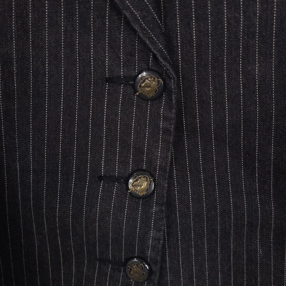Vintage Ralph Lauren Denim Jacket Women Sz M Black Fitted Buttons Y2K Pinstripe - Image 4 of 4
