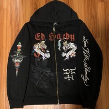 Y2K/2000s, Ed Hardy, Graphic Tiger  Dagger Black Hoodie, Double Sided Design