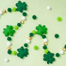 8.2Ft St. Patrick's Day Felt Ball Garland 3D Lucky Shamrock with Gold Bead Hangi