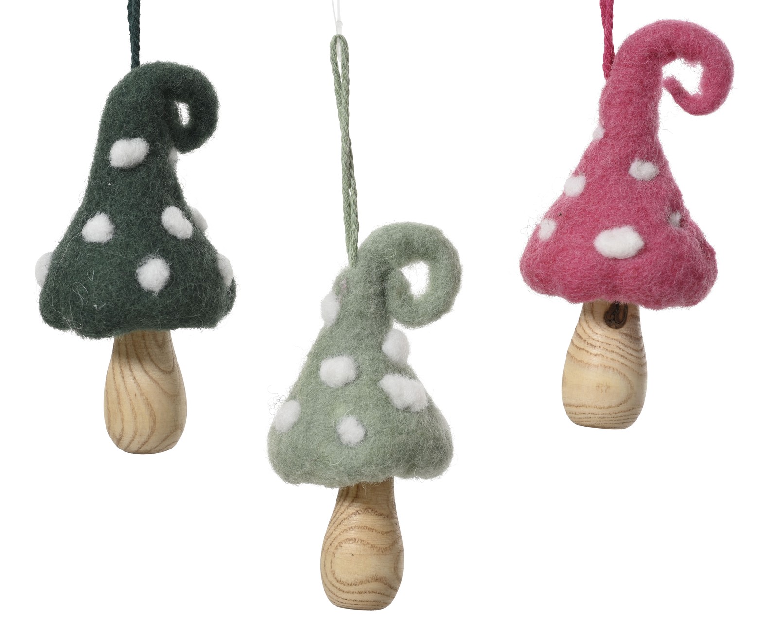 Toadstool Christmas Tree Decorations Ornaments Hanging Wood Wool Mushrooms x 3