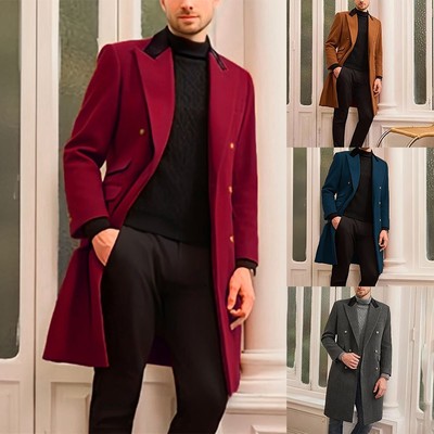 Herren Wintermantel mit Reverskragen Zweireiher Lange Jacke für