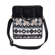 Leather Shoulder/Messenger Laptop Bag 15 in Padded Black Geometric Pattern