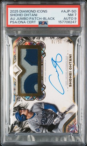 2025 TOPPS DIAMOND ICONS AUTO JUMBO PATCHES BLACK SHOHEI OHTANI /10 PSA 7 AUTO 9