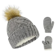 Baby Beanie and Mitten Set  Toddler Winter Hat 0-6 Months Heather Grey Cuffed