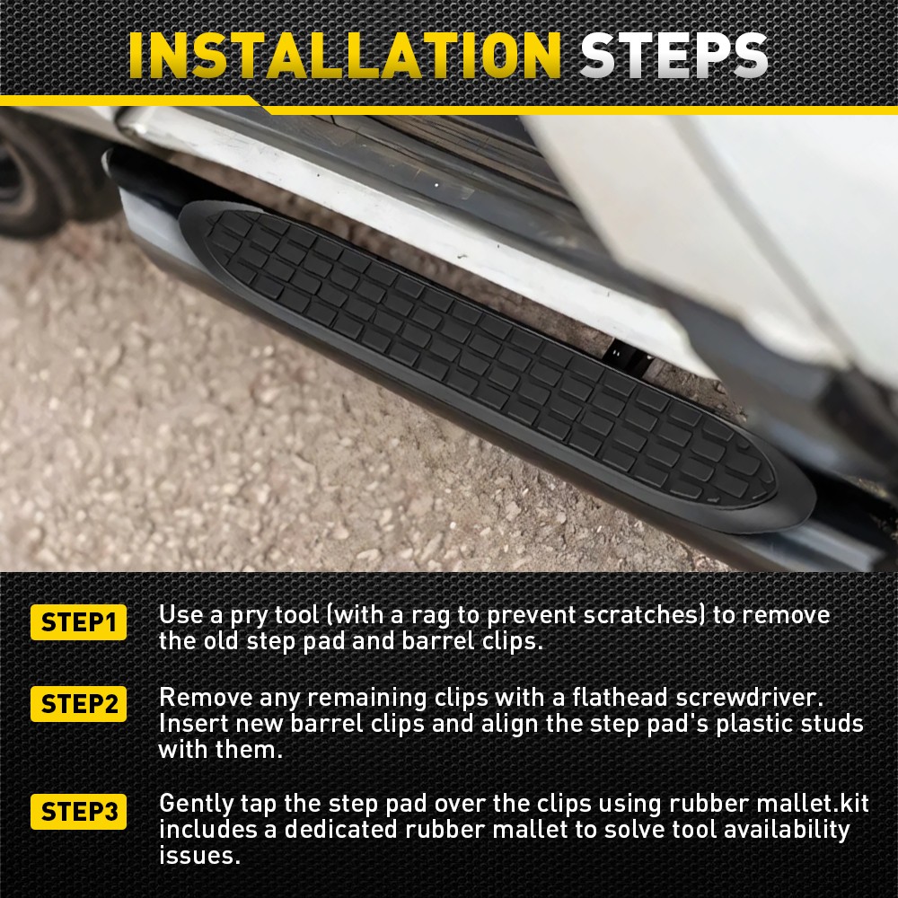 For 3 Inch Round Nerf Bars Replacement Step Pad Kit WSP001KIT Black 4-20X