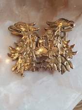 Vintage - 1970's Brutalist Mythical Dual Griffin Head Gold Toned Belt Buckle