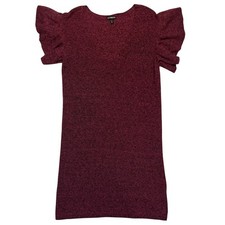 Express Burgundy Black Knit Ruffle Sleeve Cozy Romantic Sweater Dress Size M