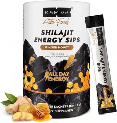Shilajit Honey Sticks - 7500mg Pure Energy Boost, Ginger Honey Flavor, 30 Count