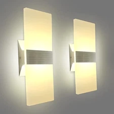Modern Wall Sconces Set of Two, Led Wall Light 10w, 2700k Warm Light Up Downl...