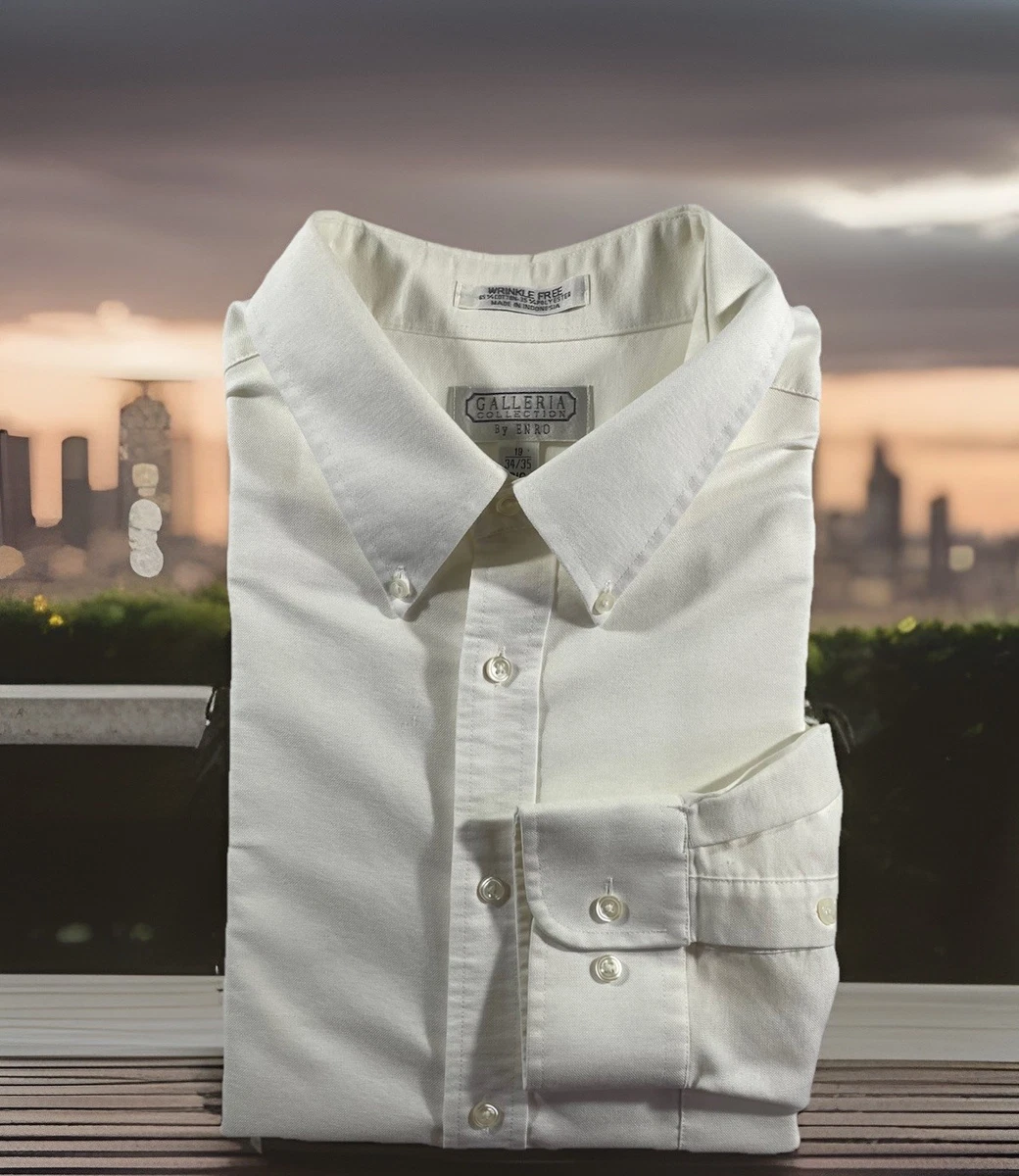 enro white dress shirts Vintage Enro Non-iron Pinpoint White Dress Shirt Sz 17/36-37 Tall