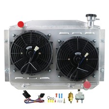 4 Row Aluminum Radiator w/Electric Fan Chevy 350 V8 AT 1955-1960