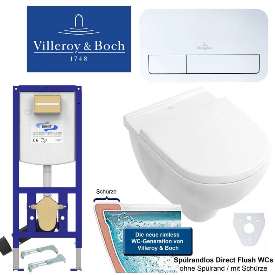 Villeroy & Boch O.Novo Wand-WC & Sitz & Betätigungsplatte + Vorwandelement UD-29
