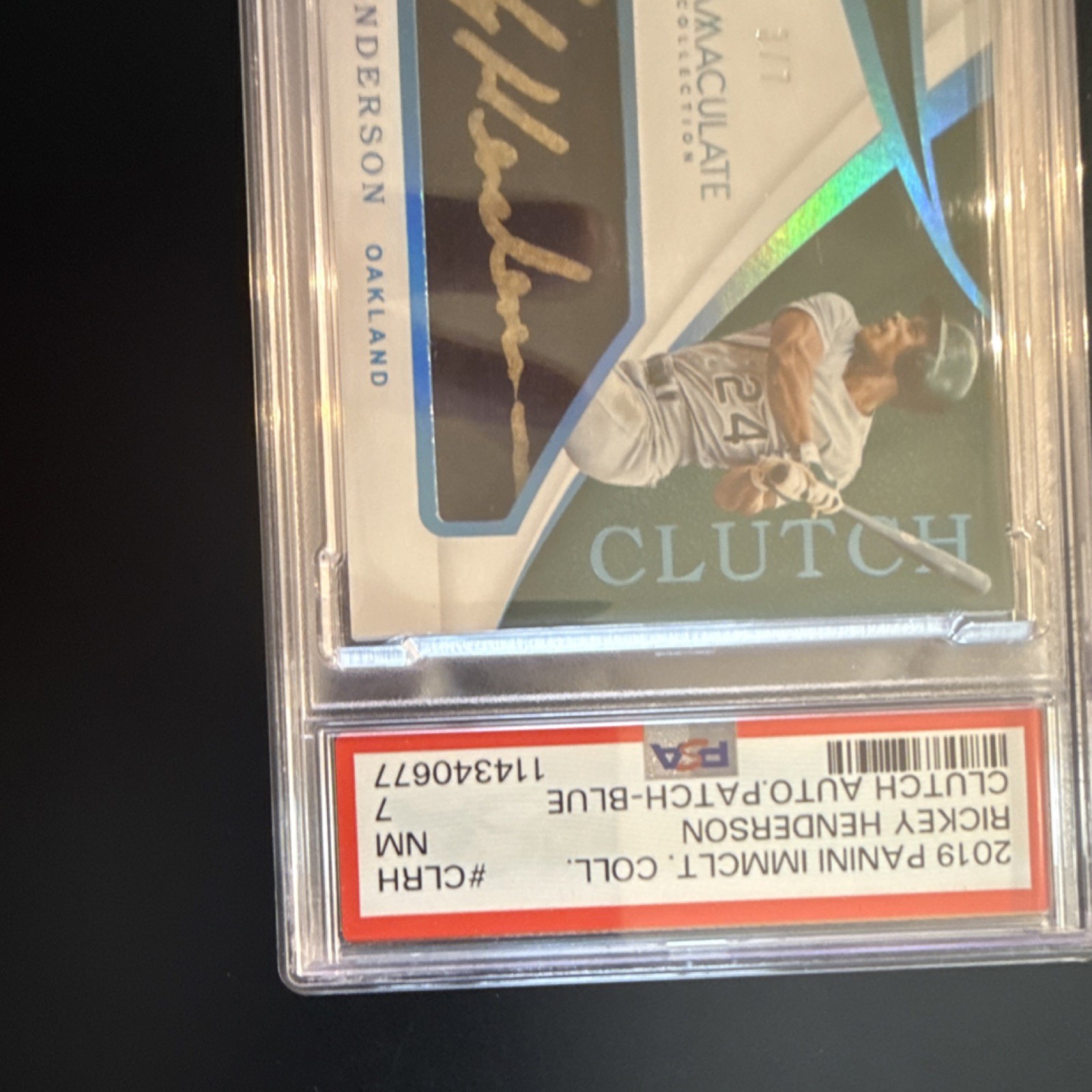 Panini Immaculate Clutch Patch Auto Rickey Henderson /7 Athletics PSA game worn  view 4
