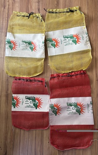 Vintage 4 Lot Florida Oranges Citrus Mesh Bushel Bags Fruit~ Orange Red Yellow