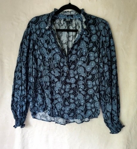 Top Colette Maeve Anthropologie taglia small camicia manica a palloncino floreale blu e blu navy - Foto 6 di 14