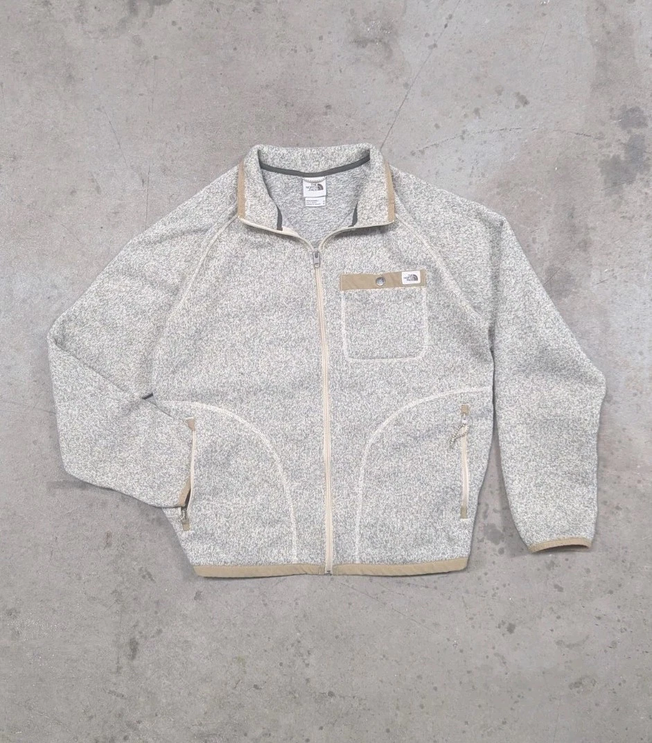 North face fleece tan zip up mens medium granola style hiking fleece