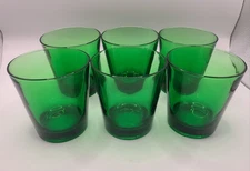 Set of 6 Mid-Century Emerald Green Lowball Glasses 3.25” Weighted – Italy Rare