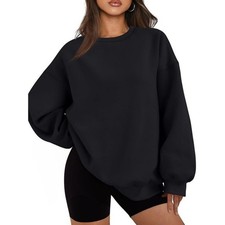 Womens Oversized Fleece Sweatshirt Jumper Long Sleeve Crew Neck Casual Top UK