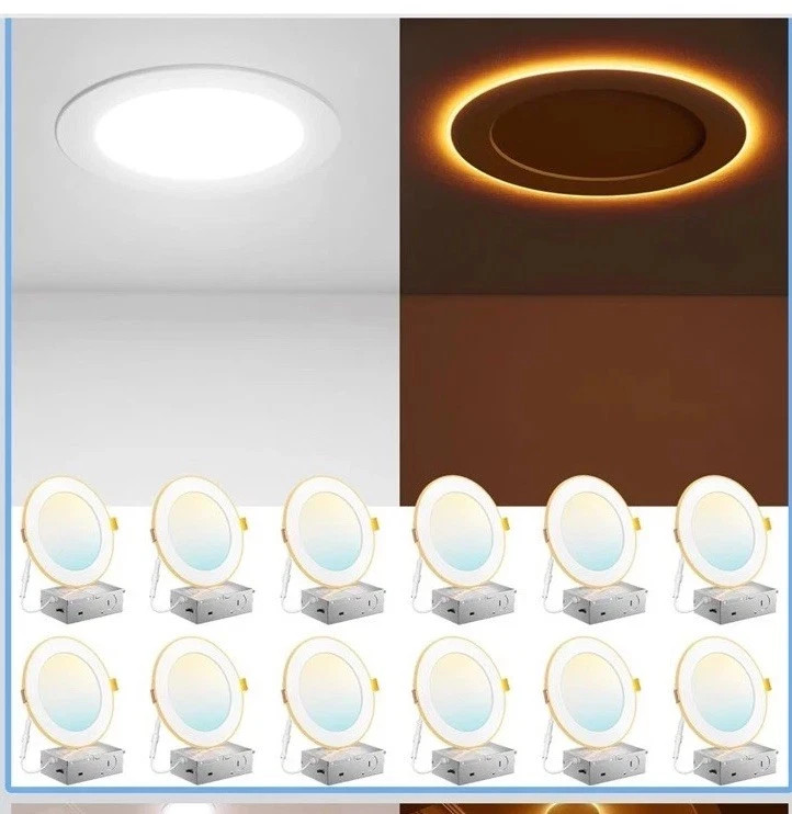 Amico 12 Pack 4 Inch 5CCT LED Recessed Ceiling Light with Night Light 2700K/300