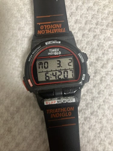 Vintage Timex Triathlon Indiglo 8 Lap Memory Unisex Digital Watch, New Battery