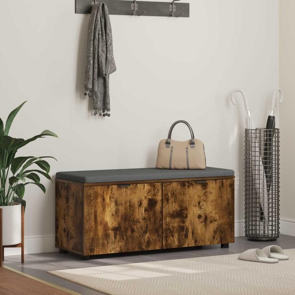Flurbank Mit Kissen Mit TüR GeräUcherte Eiche 100 X 38 X 46 Cm-image