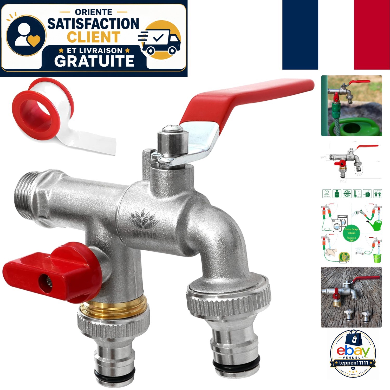 Robinet de jardin en laiton 1/2 pouce classique doré pour tuyau d'arrosage extérieur