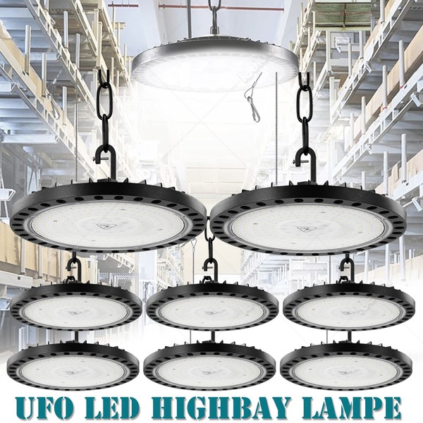 8X 800W Ufo Led Hallenbeleuchtung Industrielampe Hallenleuchte Kette Strahler De-image