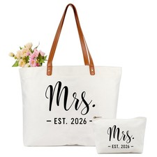 Mrs Bag Est 2026, Bridal Shower Gifts for Bride, Large Mrs Tote Bag with Zipp...